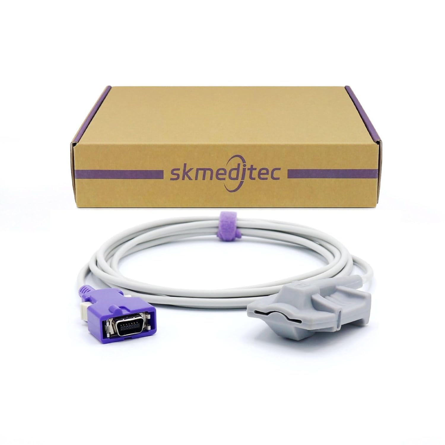 skmeditec SpO2 Sensor Direct Connect Cable Compatible with Nellcor Oximax, 9.8FT Adult Finger Sleeve Probe with 14 Pins Connector, Replacement Cord with Chip
