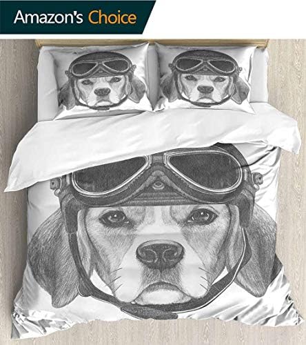 PRUNUSHOME Extra Soft Luxury Hotel Sheets Portrait Beagle Vintage Helmet Drawn Long Durable King