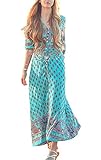 R.Vivimos Women Summer Button Up Floral Print Split Beach Maxi Dresses 4XL Light Green