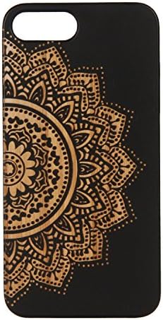 Natural BambooWood Engraving Skull/wing/mandala/earring pattern iPhone case for iphone 7 plus/iphone 8 plus.Unique iPhone case.Bamboo we pod inside and TPU surface. (Mandala)