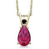 Gem Stone King 14K Yellow Gold Red Created Ruby and Black Diamond Pendant Necklace for Women | 1.48 Cttw | Gemstone July Birthstone | Pear Shape 9X6MM | With 18 Inch Chain