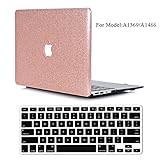 MacBook Air 13 inch Case, VTOSEN 2 in 1 Bundle Bling PC Hard Shell Cover Case with Keyboard Cover for Macbook Air 13.3 inch(Model:A1369/A1466) (Rose Gold)