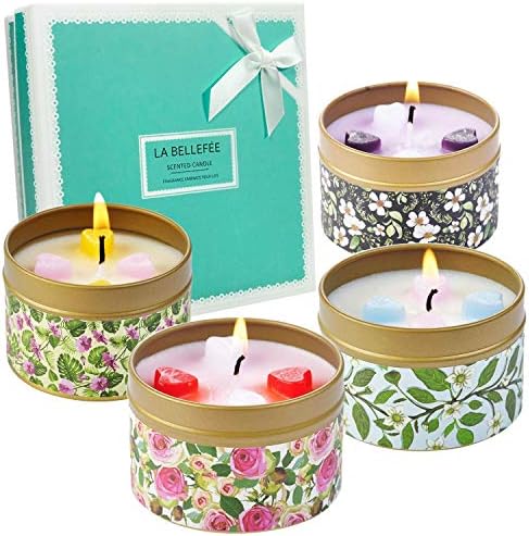 La Bellefee キャンドル アロマキャンドル プレゼント ろうそく カップキャンドル 香り 蓋付き 植物ワックス 100 大豆ワックス 4個セット ローソク キャンドルスタンド 花の香り4種類 おしゃれ 結婚式 誕生日 ロマンチック 部屋飾り 防災グッズ