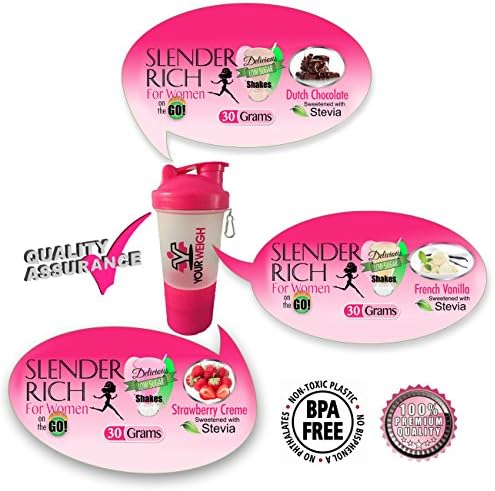Slender Rich Whey Protein Powder Packets For Women by Your Weigh, TRIAL PACK Of 3 Creamy Protein Shakes, 26g Protein, 2 Carbs, Stevia Sweetened, Plus 16oz Shaker Bottlee