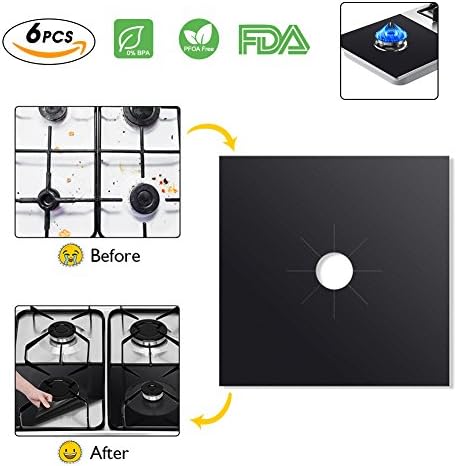 Kitchen Stove Burner Covers 6 Pack, Knifun DIY Gas Range Protectors, Reusable Thick Stovetop Burner Liners, Non-Stick &amp; Easy Clean