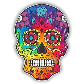 Magnet Sugar Skull Dia de Los Muertos Mexican Day of The Dead (Rainbow Tie Dye) Magnetic vinyl bumper sticker sticks to any metal fridge, car, signs 5