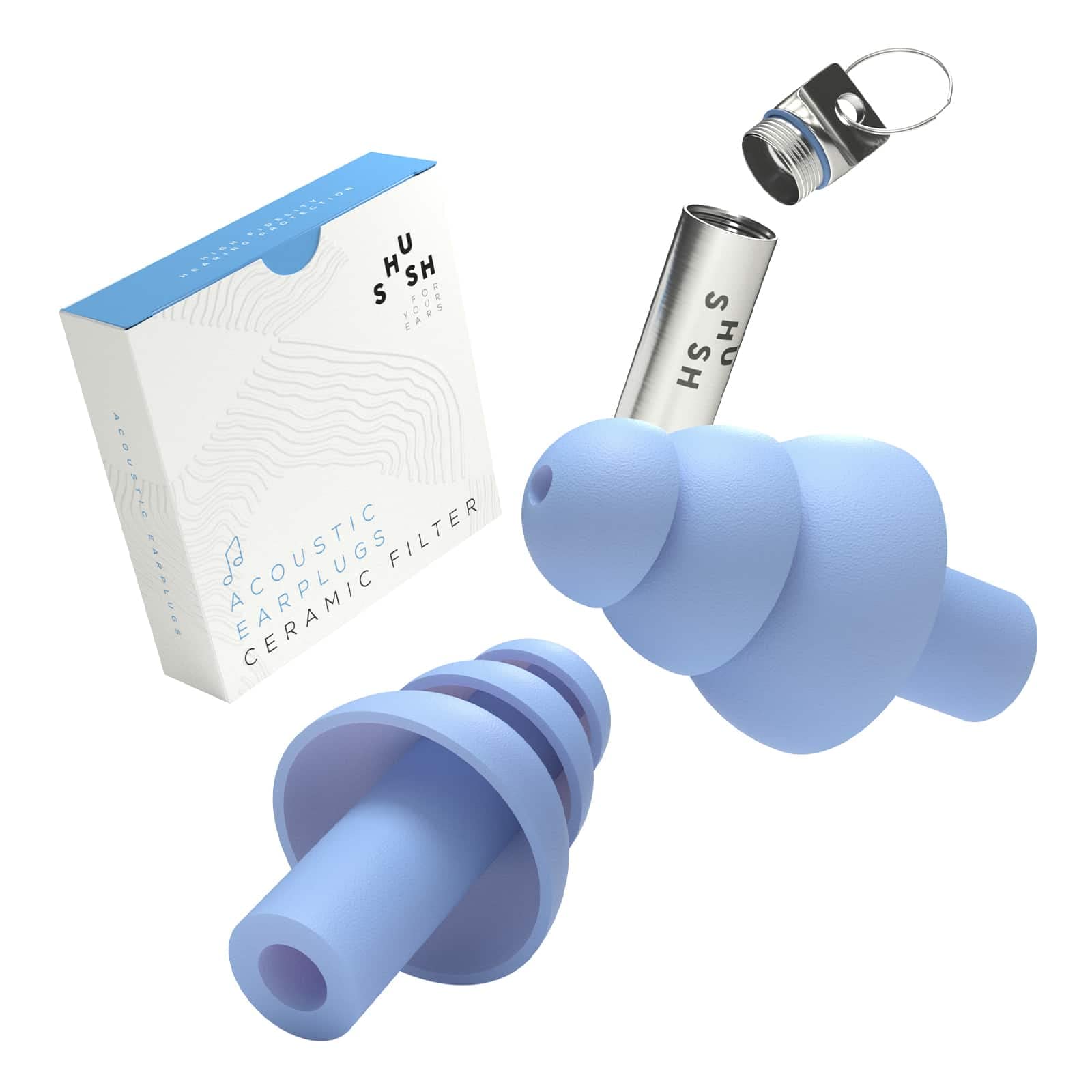 Shush Acoustic - Earplugs for Music Festivals, Parties and Concerts - Ceramic Filter for Superior Sound Quality (SNR 23 dB) - High-Fidelity Hearing Protection - Reusable Over 365 x