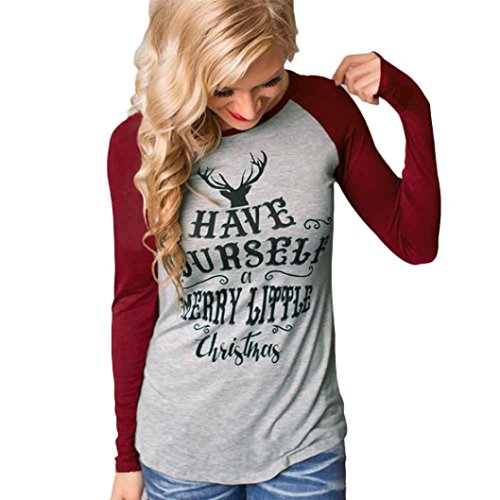 Baseball T-Shirt ,BeautyVa Womens Fashion Sexy Long Sleeve Striped Joyful Long Sleeve Baseball T-Shirt (XL, Wine)