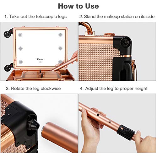 Ovonni Makeup Train Case with Bluetooth Speaker, Free Standing Portable Makeup Station with Lighted Mirror, Cosmetic Organizer Box for Makeup Storage, Rolling Artists Travel Studio for Women - Thumbnail 6