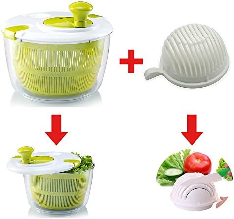 Manual Lettuce Dryer With Crank Handle &amp; Vegetable Salad Cutter Bowl,Locking Lid, Durable BPA free food safe material
