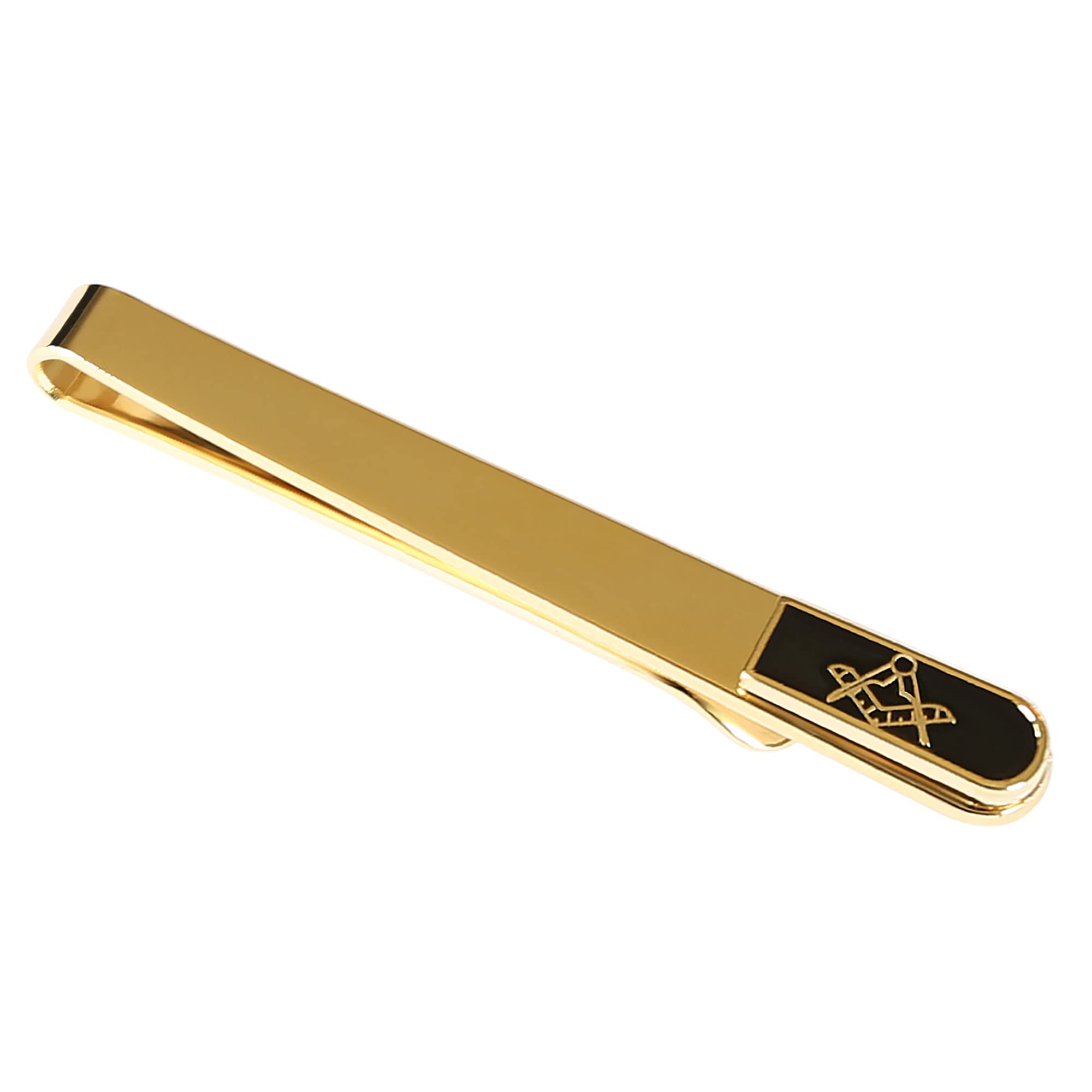 THE MASONIC COLLECTION - Craft Tie Slide For Men - Gold Plated With Square and Compass Design - Black Enamelled - Comes in Velvet Pouch - Freemason Gift For Men