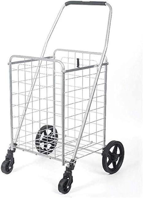 Amazon ショッピングカート 100 Lbとするスイベルホイール 容量アップと大型ヘビーデューティ折りたたみすべての目的ユーティリティショッピング食料品荷物預かりカートジャンボサイズ Size Single Basket 藤森 ショッピングカート ショッピングキャリー 通販