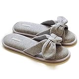Women's Cozy Cotton Memory Foam House Slippers w/ Non Slip Soles (7-8 B(M) US, Grey)