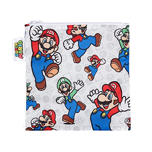 Bumkins Nintendo Reusable Snack Bag Large, Super Mario Classic (Mario/Luigi)