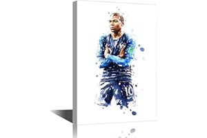 TISHIRON Paris Saint-Germain Poster Canvas Wall Art Kylian Mbappe Paintings Motivational Print for Living Room Bedroom Decor Stretched and Framed Ready to Hang - 18''W x 12''H