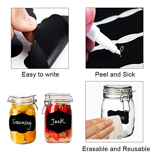 Koogel Tafel Aufkleber, 120 Stück Tafelfolie Selbstklebend mit 2 Löschbar Kreidemarker (Weiß und Grün) Wiederverwendbar Tafelaufkleber für Gläser, Flaschen usw.
