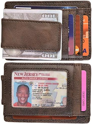 Mens Money Clip Wallet RFID Slim Wallet Genuine Leather Thin Front Pocket Wallet