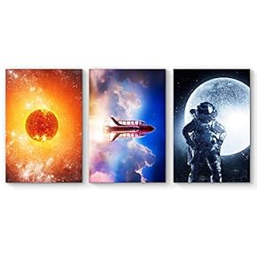 3 Panel Rocket with Astronaut Child Painting Wall...