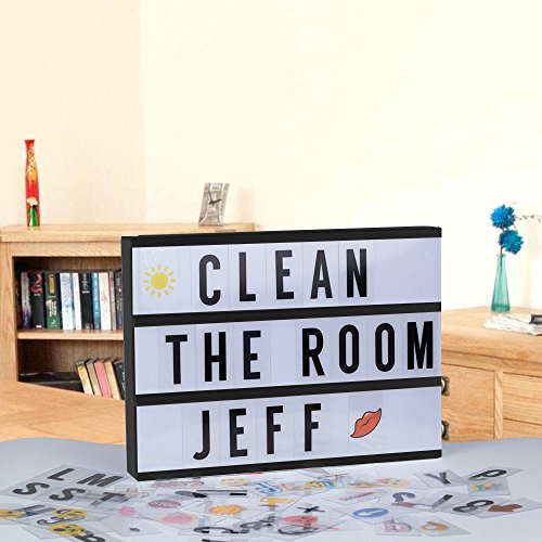 A4 Light Box With Letters Emoji Numbers (119 Color + 84 Black) LED DIY Letter Board Light Box USB Cinema Light Box With Letters Gift For Birthday Festival Photo Props Decoration Inspirational Reminder