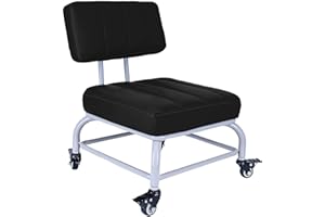 Backrest Rolling Stool with Brakes VAPAA TAIDE Roller Chair Heavy Duty Rolling Stools with Wheels for Home Office Garage Mechanic Flooring Cleaning Shop Black