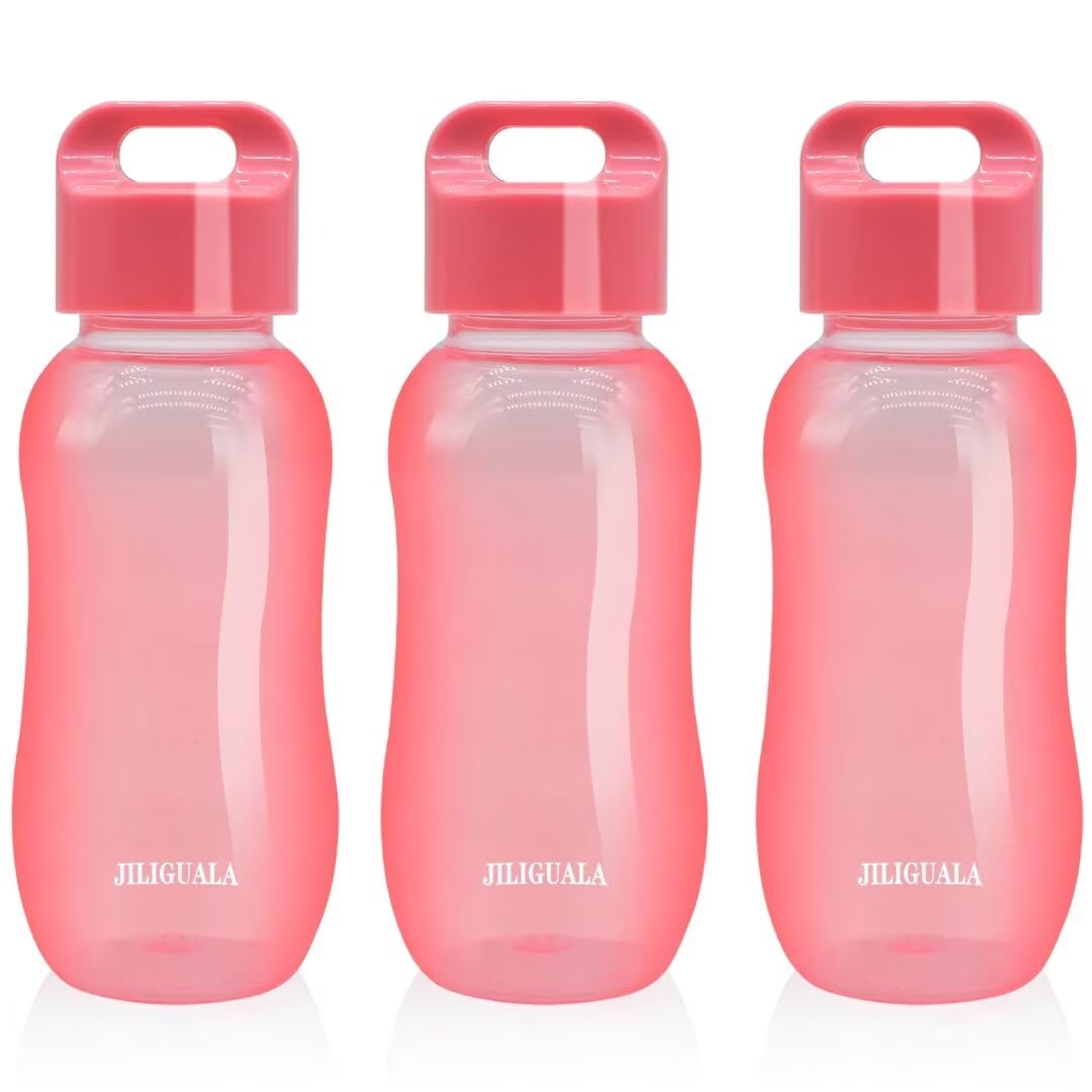 JILIGUALA Plastic Coffee Travel Mugs Water Bottle Sports Water Bottle Cup for Milk, Coffee, Tea, Juice Size 350ml (12oz), Pink Pack of 3