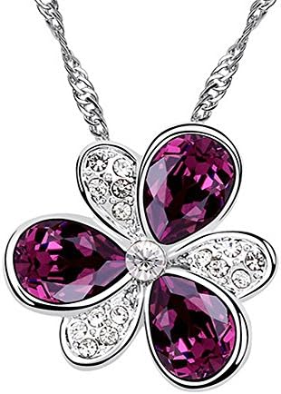 Fuchsia Purple Clear Crystal Flower Pendant Necklace Made With Swarovski Elements