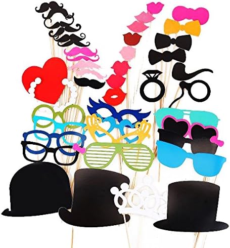 DIY Photo Booth Props - Capsloc 44 pcs Photo Props - Party, Birthdays, Wedding, Prom - Dress-Up, Glasses, Hats, Mustache, Costumes, Lips on Stick