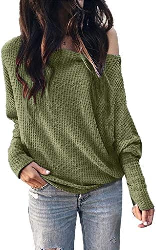 NEEDRA Women Fashion Leaked Shoulder Solid Color Print Loose Bat Long Sleeve Top