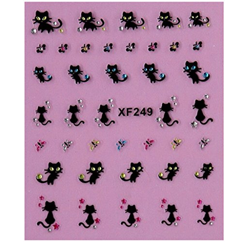 XILALU Nail Art Stickers Decals Nail Decoration Diamond Cat Butterfly Design