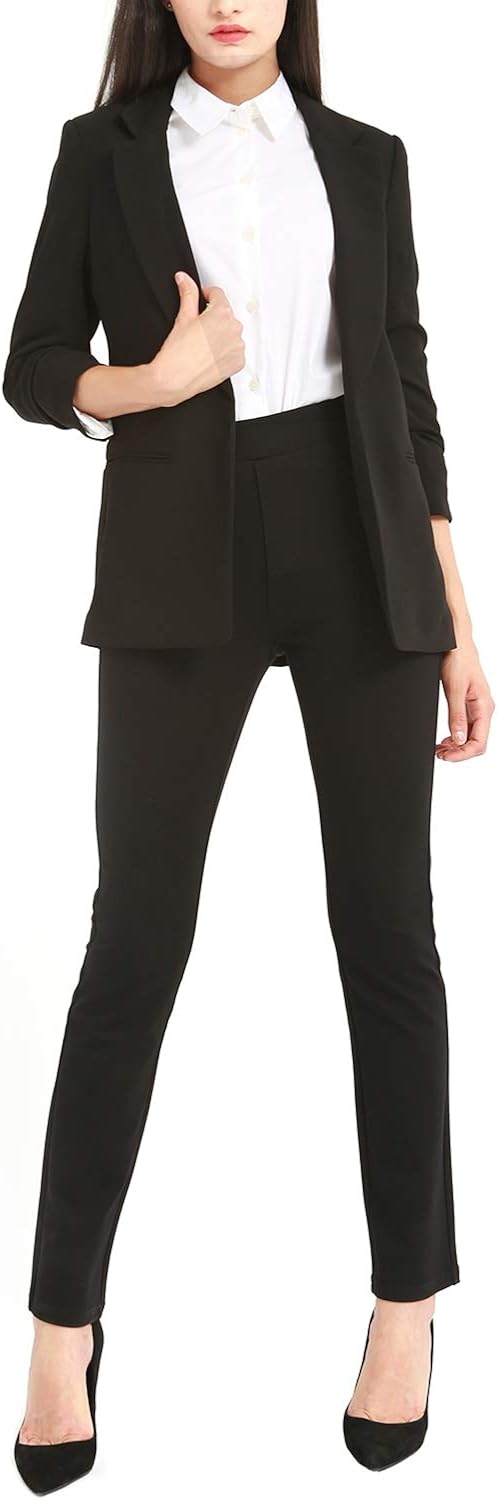 women's slim straight leg stretch casual pants with pockets