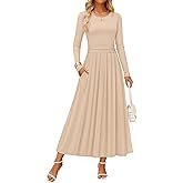 ZESICA Women's Elegant Long Sleeve Maxi Dress 2026 Spring Crewneck Knit High Waist Pleated Flowy A Line Casual Party Dresses