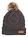 ANGELA & WILLIAM Women's Winter Fleece Lined Cable Knitted Pom Pom Beanie Hat with Hair Tie.(Dark Grey)