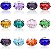 AIPRIDY 100Pcs 15x11mm Painting Murano Large Hole Glass Beads Mix Color with Silver Brass Cores European Charm fit Bracelet Necklace (Faceted)