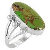 925 Sterling Silver Ring with Genuine Green Turquoise Size 5 to 12