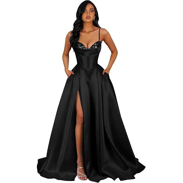 Amazon.com: Embossed Satin Prom Dress with Pockets Strapless Corset Formal Wedding Dresses Aline Slit Evening Party Gown 2026 Size0 Black : Clothing, Shoes & Jewelry Amazon.com: Embossed Satin Prom Dress with Pockets Strapless Corset Formal Wedding Dresses Aline Slit Evening Party Gown 2026 Size0 Black : Clothing, Shoes & Jewelry