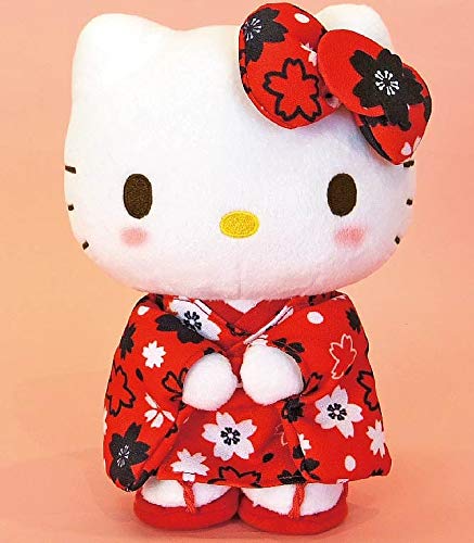 Nakajima Corporation Sanrio Hello Kitty Plush, Stuffed Toy, Soft Plush, Japan Import, Hello Kitty Kimono Edition, Standing Red 20cm 140791-20