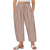 TIYOMI Plus Size Pants for Women Summer Palazzo Harem Pants Drawstring Lightweight Pant with Pockets Loose Casual XL-5XL