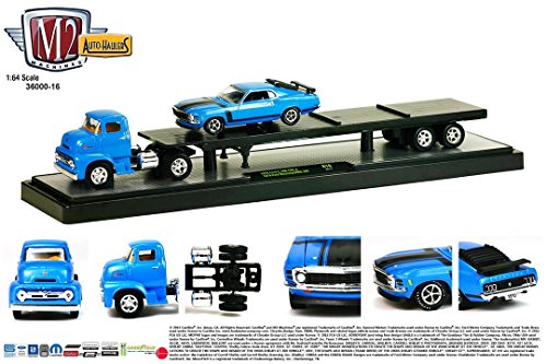 1956 FORD C-500 COE (Blue) & 1970 FORD MUSTANG BOSS 302 (Blue) Auto-Haulers Release 16 M2 Machines 2015 Castline Premium Edition 1:64 Scale Die-Cast Vehicle Truck & Set (15-11)