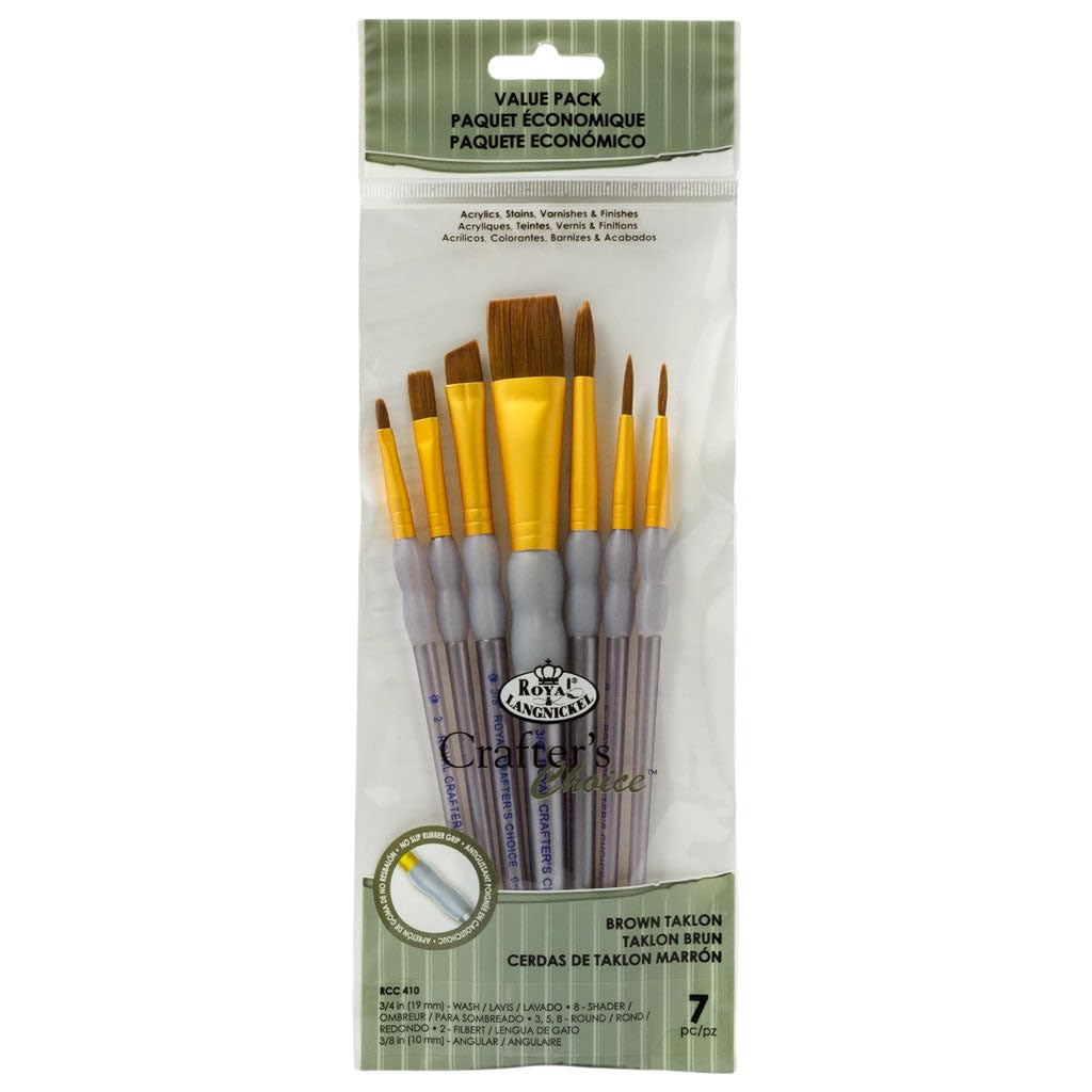 Royal and Langnickel Crafter's Choice Flat Taklon Variety Brush Set - Brown (Pack of 7)