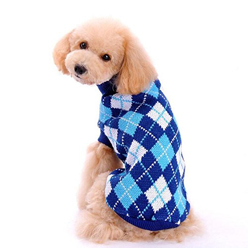 Bolbove Pet Argyle Knitted Turtleneck Sweater for Small Dogs & Cats Knitwear Cold Weather Outfit