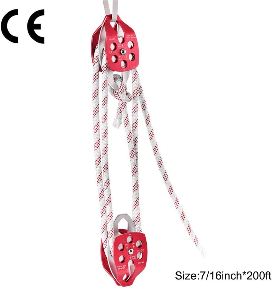 Double Sheave Pulley 3035KN with Braid Rope 12mm 150ft, Aluminum Twin
