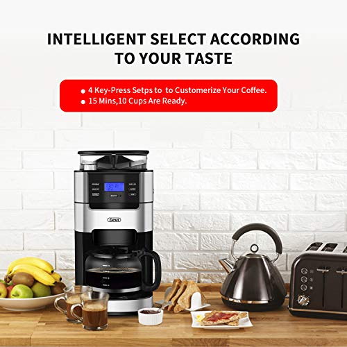 10Cup Drip Coffee Maker, Grind and Brew Automatic Coffee Machine with