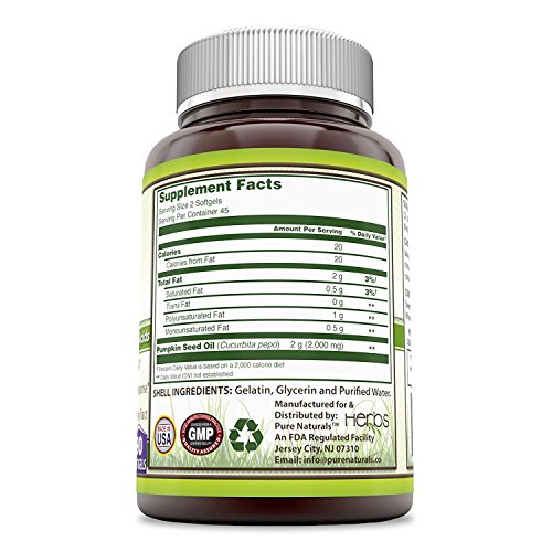Pure Naturals Pumpkin Seed Oil, 1000 mg 90 Softgels -Supports Inflammatory Response* -Promotes Prostate & Urinary Tract Health* -Rich Source of Phytosterols* - Thumbnail 2