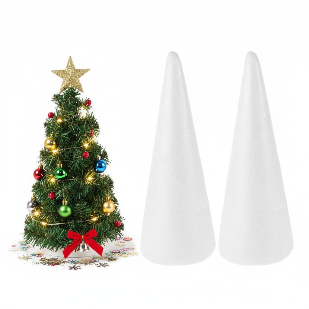 DOITOOL Polystyrene Cone ： 3PCS White Foam Centrepiece Tree Cones for Crafting DIY Arts Christmas Gnomes Decoration Block Small Vintage Craft Supplies for Kids Educational Projects Preschool Nursery