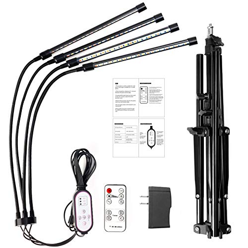 【New Upgrade】LED Grow Light,Kavai 4-Head LED Grow Light with Tripod Stand for Indoor Plants,80 LED Full Spectrum Floor Grow Lamp with remote Controller, 8 Dimmable Levels,4/8/12H Timer (Tripod Adjustable 11-70 inch)