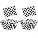 TecUnite 100 Pieces Checkered Flag Cupcake Wrapper Liner Racing Car Cupcake Toppers and 100 Pieces Checkered Flag Toothpicks Racing for Cake Decorations(Black and White)