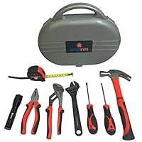 Active Kyds 9 Piece Kids Tool Set with Real Tools: Fiberglass Hammer, Tape Measure, Pliers, Screwdrivers, LED Flashlight, Adjustable Wrench and Pliers, and Carry Case