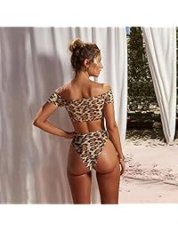 PRETTYGARDEN Bikini de dos piezas con estampado de leopardo y nudo frontal para mujer