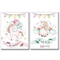 Texture of Dreams Watercolor Baby Unicorns Art Prints, Baby Room Design, Canvas Wall Decor, 2-Pack (12" x 16")