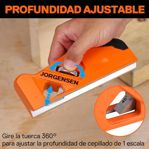 JORGENSEN Chamfer Plane for Woodworking, Edge Corner Flattening Tool for Wood, 45° Manual Manual Planer with 4 Cutting Heads for Fast Wood Trimming